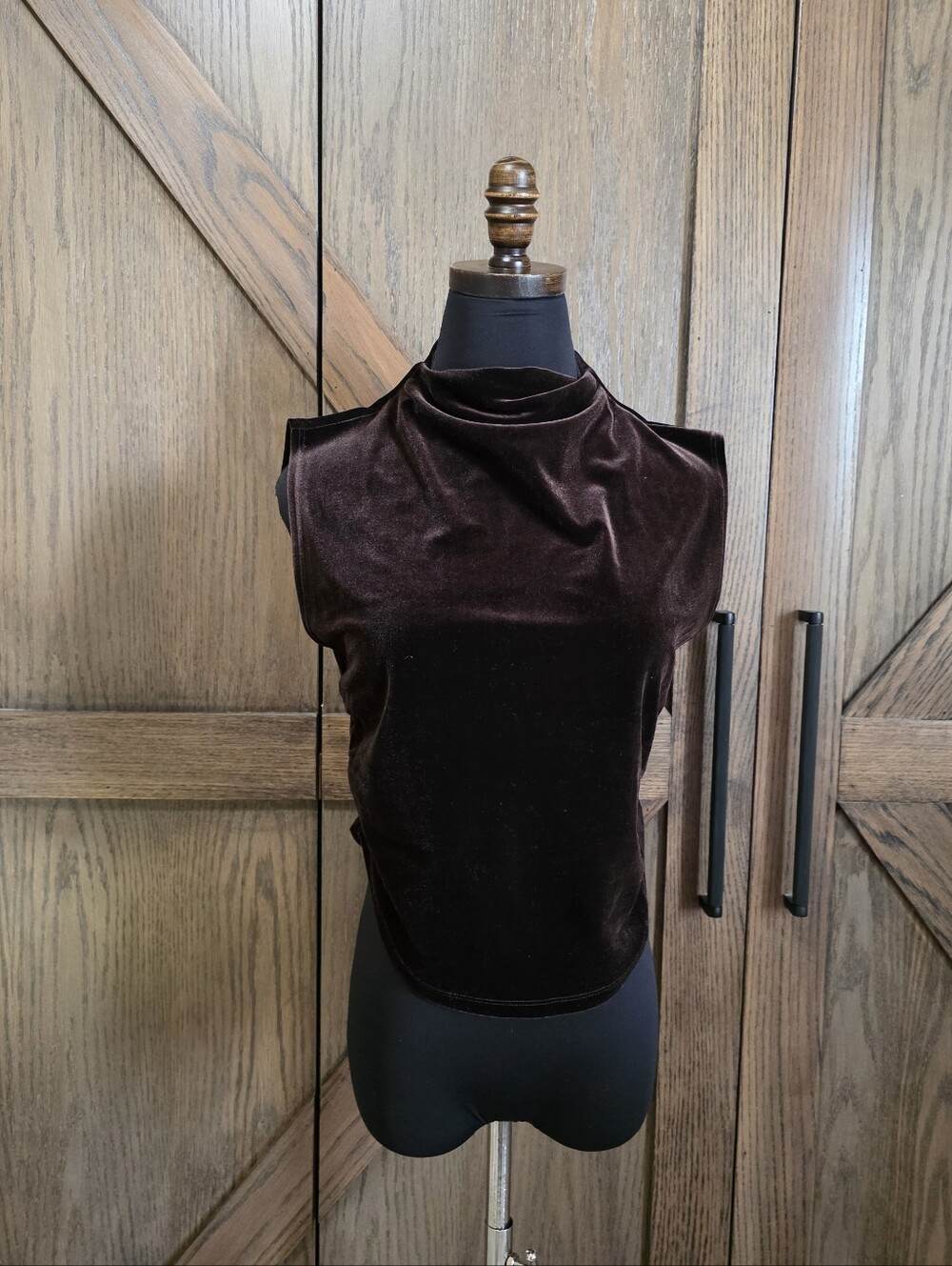 Reformation Sleeveless Velvet Mock Neck Tank in Chocolate Brown